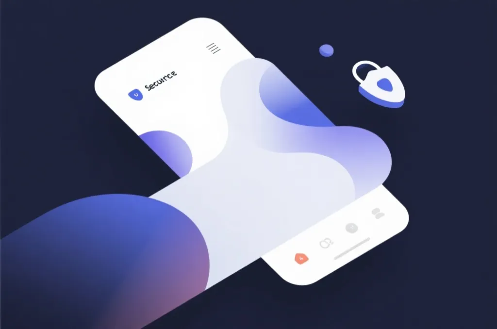 A sleek smartphone displaying a modern secure user interface with abstract glowing lines representing speed and protection